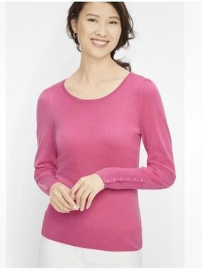 Talbots Pink Merino Wool Sweater Crewneck Button Sleeve-XS NWOT
